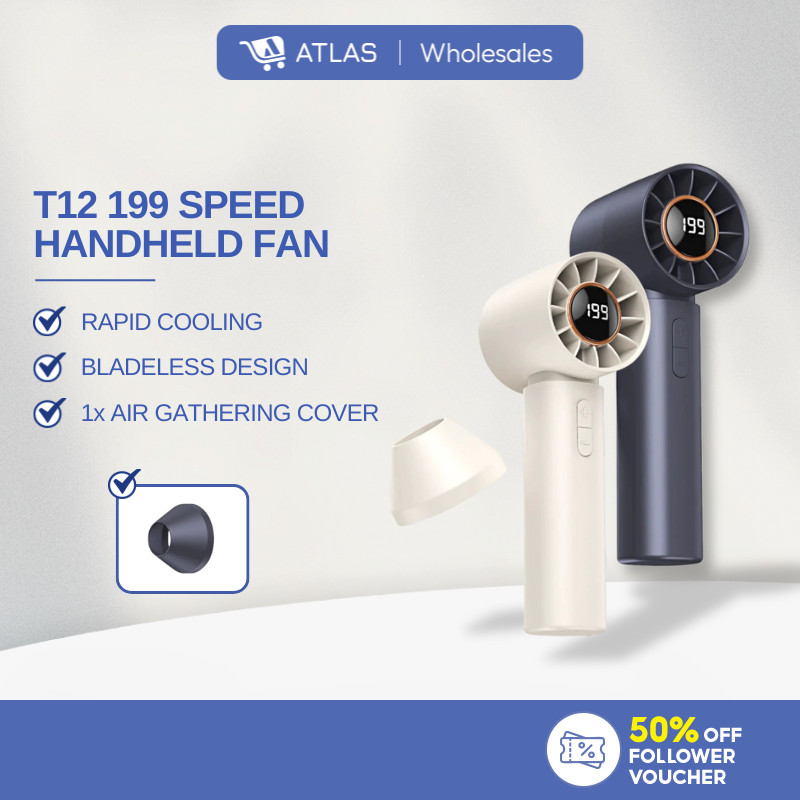 ATLAS 【 199 Speed 】Portable USB-C Mini Fan kipas mini kipas tangan Mini Fan Rechargeable Handheld Fan Led Display C充电小风扇