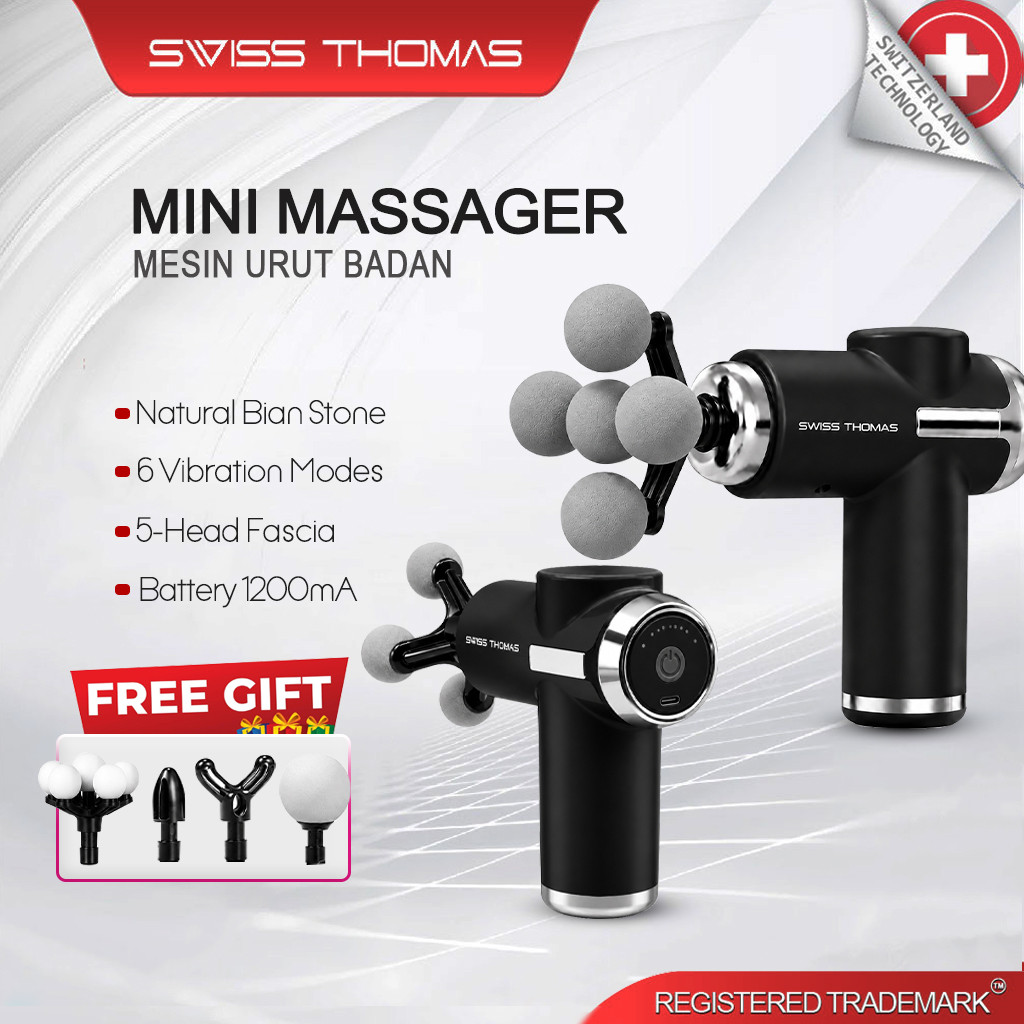 Swiss Thomas Massage Gun Relaxation 4 Massager Head 6 Speeds LED Display