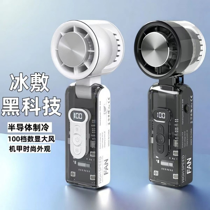 Kipas Penyejuk Tangan Mecha Transparan Baharu dengan Paparan Digital Boleh Dilipat dan Lampu LED, Boleh Dicas Semula Melalui USB, Kipas Penyejuk Mini Mudah Alih untuk Perjalanan dan Penggunaan Pelajar di Luar Ruangan.