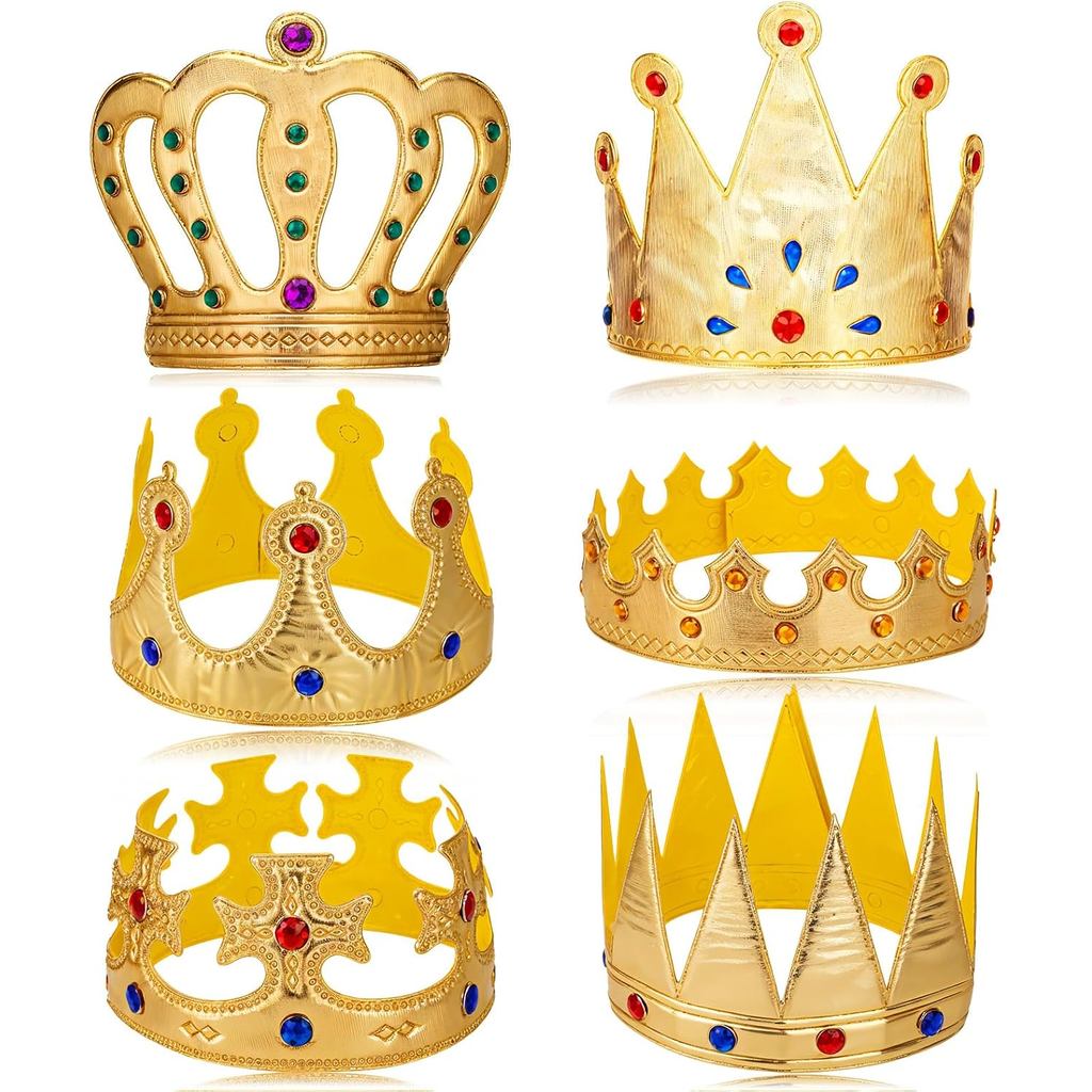 6 Pcs Mahkota Raja untuk Lelaki, Set Mahkota Raja & Tiara Ratu Emas, Mahkota Plastik untuk Pesta, Aksesori Pakaian dan Hiasan Kepala untuk Majlis Hari Lahir