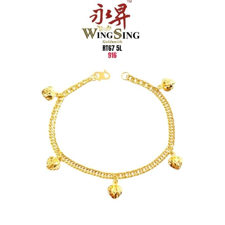 SP Wing Sing Rantai Tangan Lipan Mini Gantung Love Tulen Fesyen Emas 916/ 916/ 916 Gold Bracelet Fashion