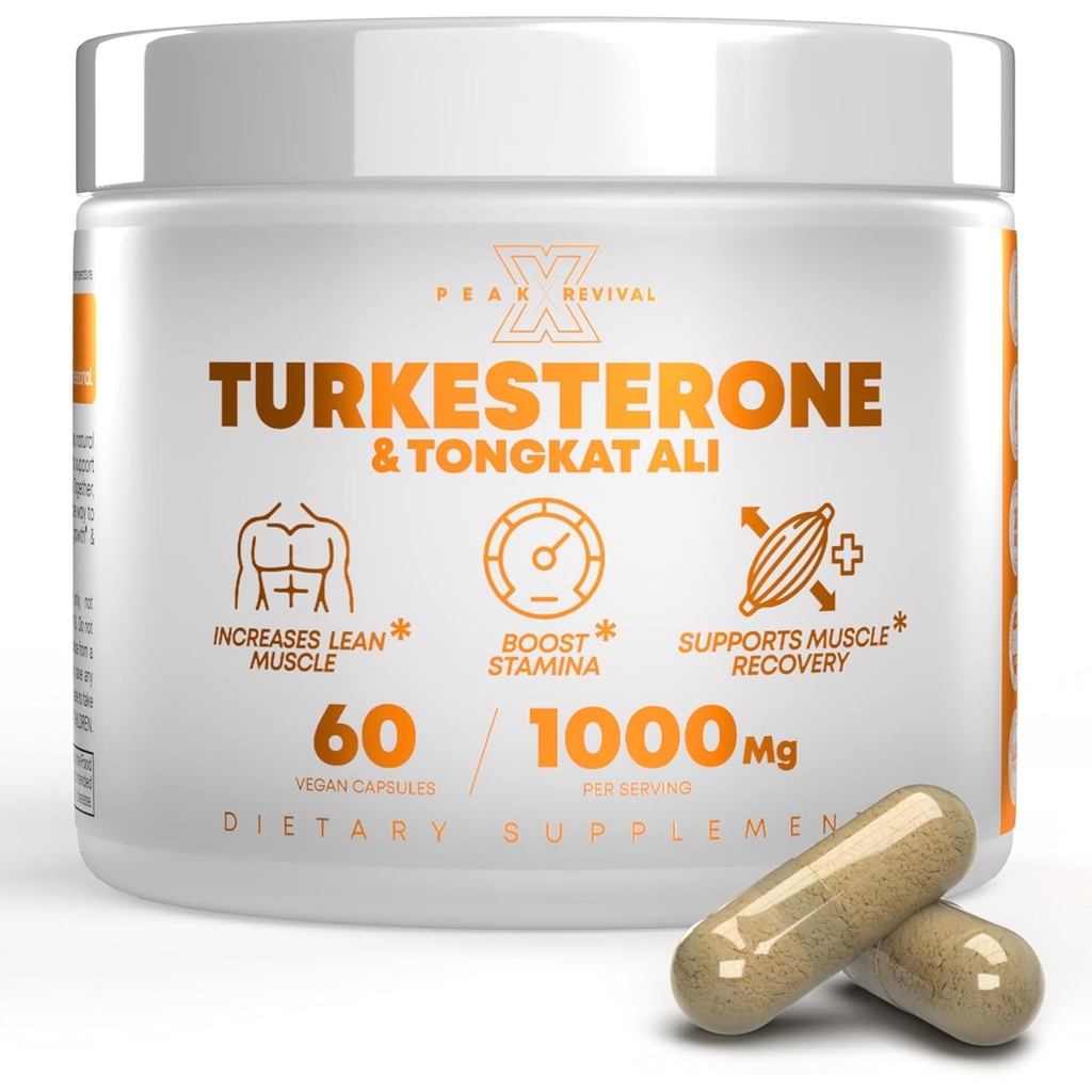 Turkesterone Tongkat Ali  (500mg Ajuga Turkestanica + 250mg Tongkat Ali) 60 Capsules-Turkesterone  1000mg -  Strength & Recovery Support - Made in The USA BY Peak Revival-X K8NB