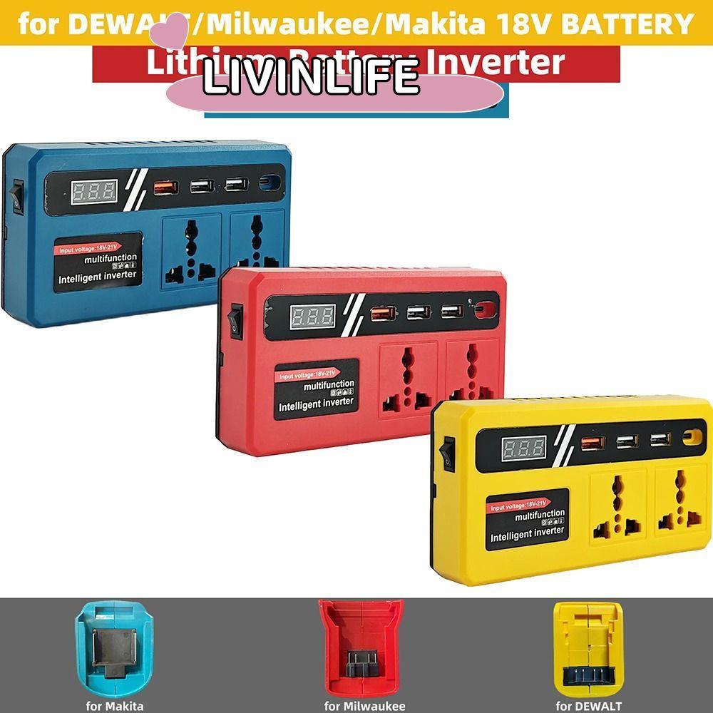 LIVINLIFE 1Pcs Smart Transformer, 18v 20v To 220v Multifunctional Battery Inverter, Household Dual Plug with 4 USB LED Socket Outdoor Work Inverter