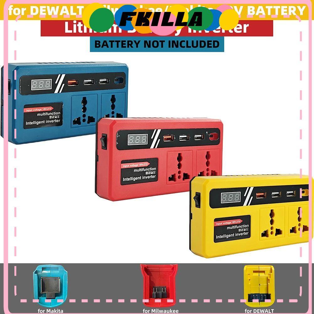FKI 1Pcs Battery Inverter, 18v 20v To 220v with 4 USB LED Socket Smart Transformer, Dual Plug Household 120W Outdoor Work Inverter For Makita For Dewalt For Milwaukee 18V Battery