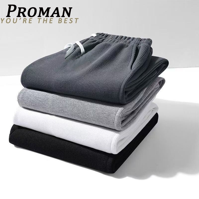 【READY STOCK】ProMan men seluar Waffle Long Pants Male lelaki straight cut pocket pants Drawstring Jogger