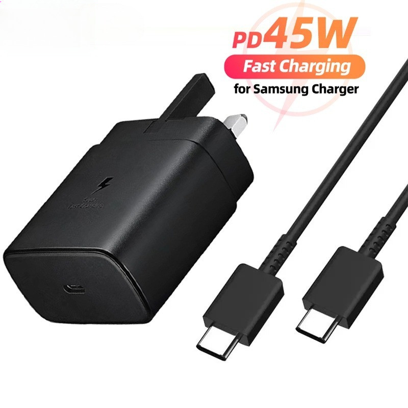 45W/25W Super Fast Plug Charger PD Type-C to Type-C Cable FOR Galaxy S21Ultra S20A72A71A91Note10 Note20 ZFlip3 Tab7 Plus