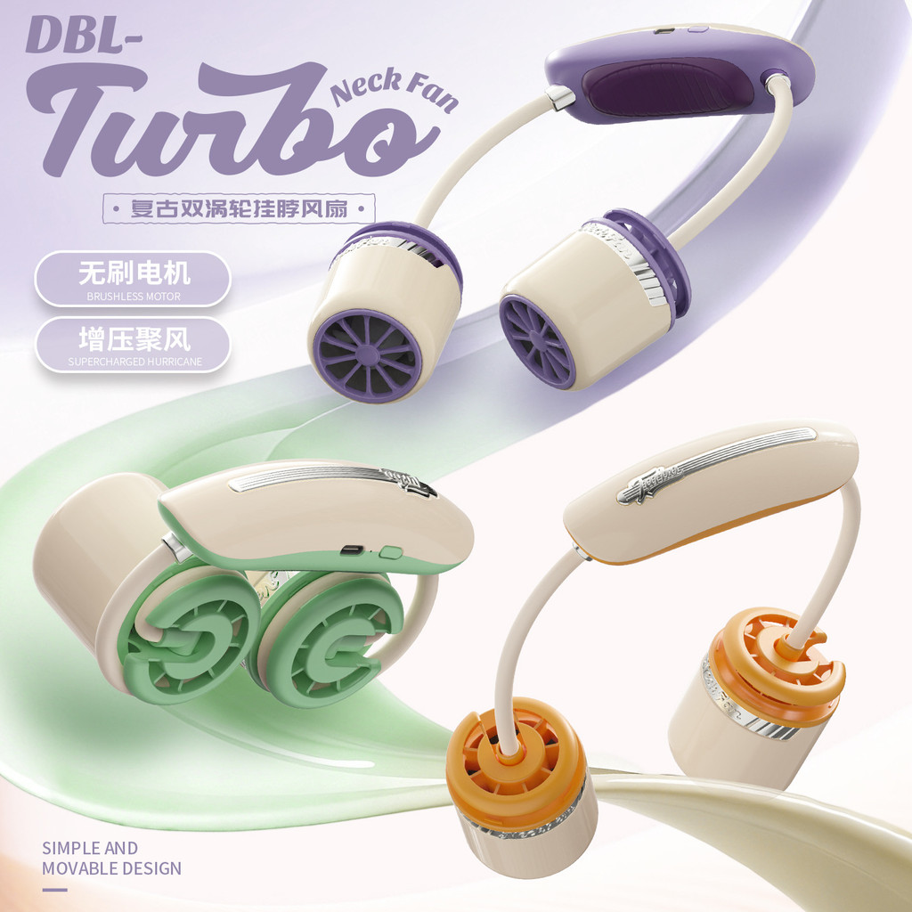 Kipas leher sukan dwi-turbin baharu, boleh dicas semula melalui USB, boleh dilipat, kipas mini senyap mudah alih untuk kegunaan luar.