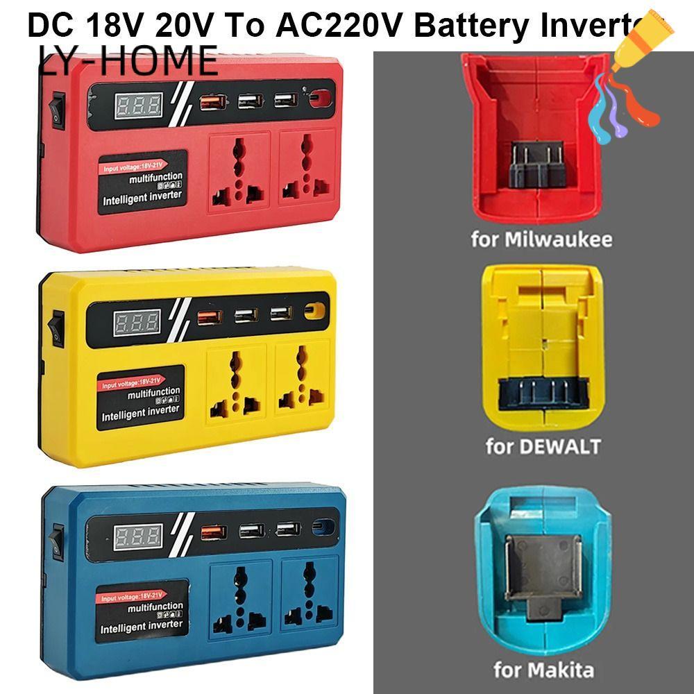 LIAOYING 1Pcs Battery Inverter, Multifunctional with 4 USB LED Socket Smart Transformer, 120W 18v 20v To 220v Household Outdoor Work Inverter