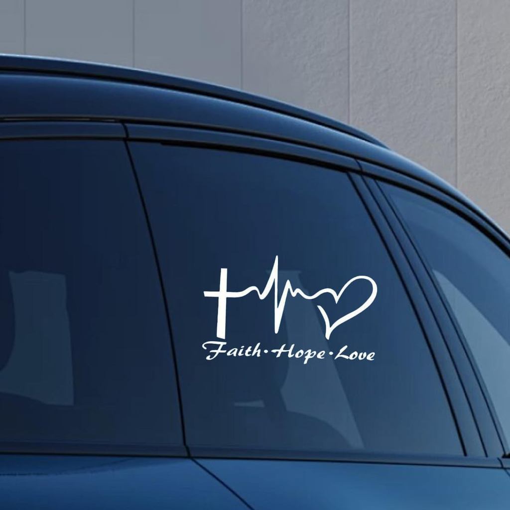 Pelekat Hati Faith Hope Love, Pelekat Salib Yesus untuk Bumper Kereta, Pelekat Vinyl Kalis Air Berbentuk Detak Jantung untuk Kereta, Van, Lori, Komputer Riba, Tingkap, Botol Air, Buku Nota