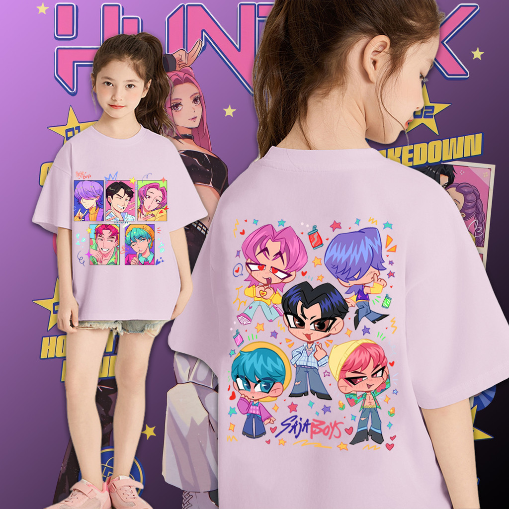 【220G 100%Cotton T-shirt】DUDU Children Kpop Demon Hunters The Devil Hunter Sa Ja Boys Rumi Zoey Mira T-Shirt Kids Girl 3
