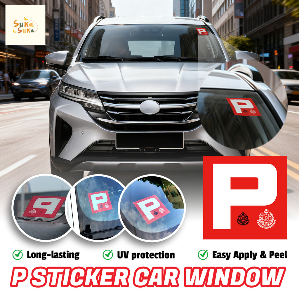 P Car Sign Windscreen P Static Electricity Sticker (UKURAN JPJ) P License Sticker (1set 2pcs)