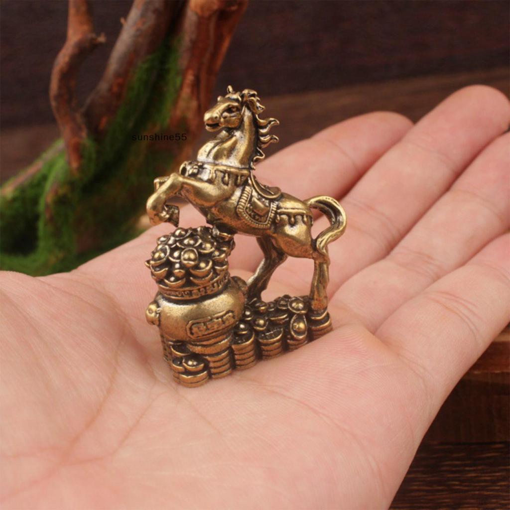 Sun Brass Horse Figurines Chinese New Year Zodiac Horse Ornament Feng Shui Lucky Statue Home Office Desktop Decoration Crafts Shine