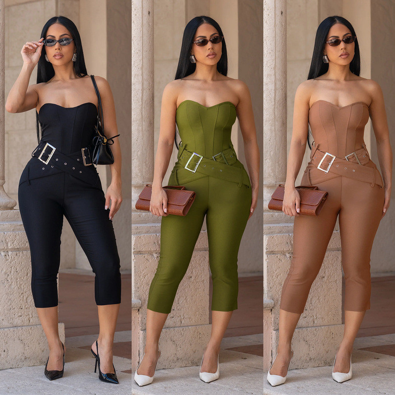 C7693 Fashionable Women's Sexy Slim-fit Tube Top Solid Color Hip-Covered Jumps