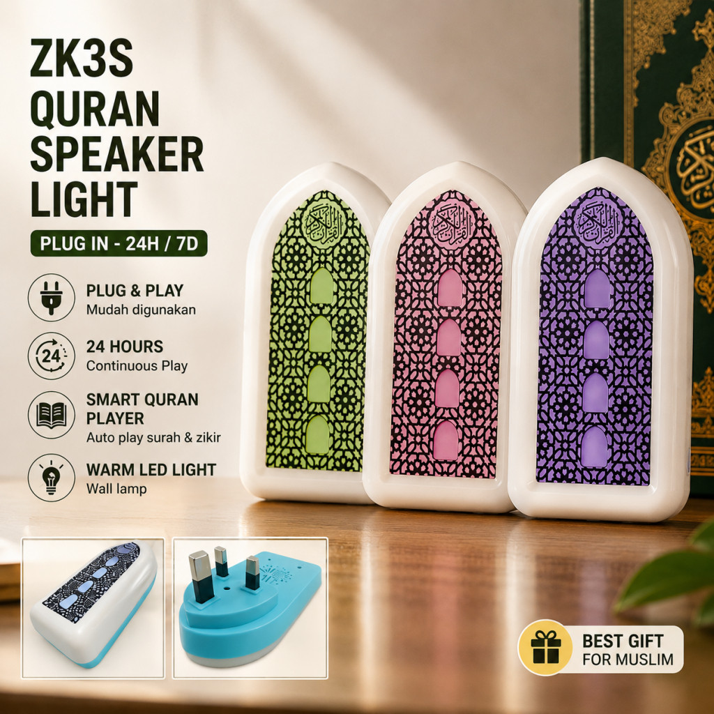 Latest 2026 ! ZK3S | Speaker Quran 30 Juz Murottal Lamp Sleep 24 Hours • Ruqyah • Zikir • Plug in • Muslim Prayer Player