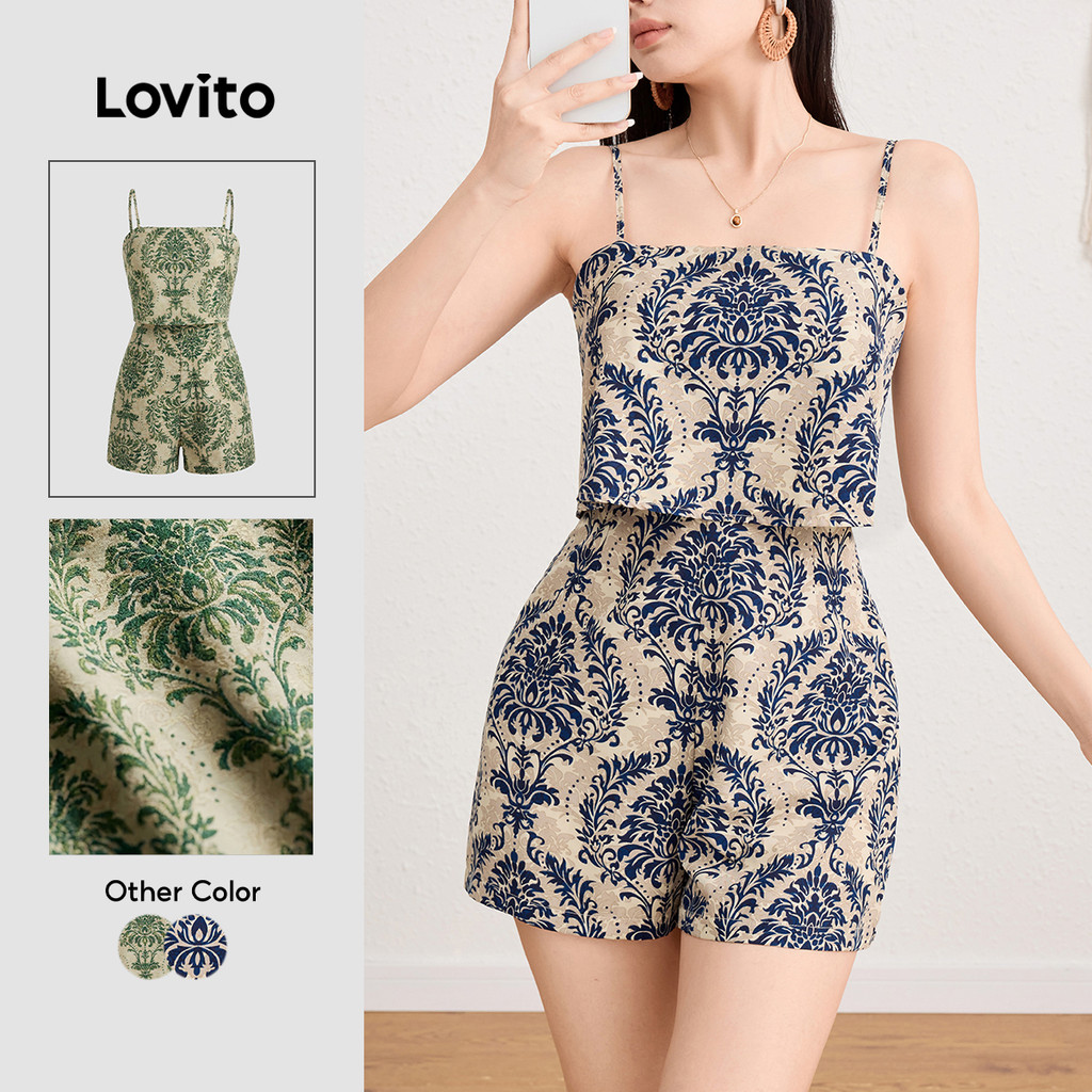Lovito Vacation Summer/Spring Jumpsuit Tribal Print Double Layer Pattern Summer Jumpsuit for Women L124AD940 Lovito Vacation Jumpsuit Musim Panas/musim Bunga Cetakan Tribal Baju Musim Panas Corak Lapisan Dua Lapisan Untuk Wanita L124AD940