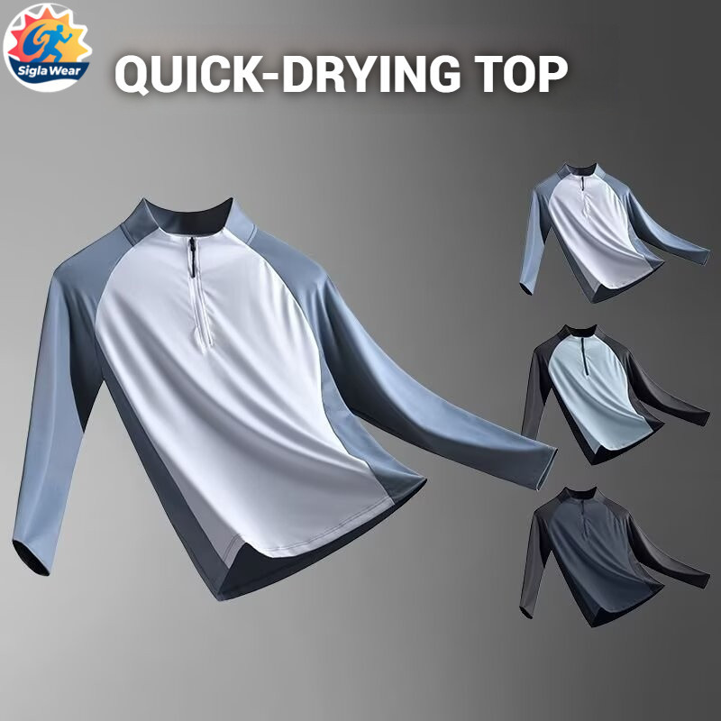 SIGLA 2026 New Unisex Long Sleeve Quick Drying Shirt Half Zipper Gym Running Workout Clothes Stitching Sport T-shirt for Men and Women Blue White Black