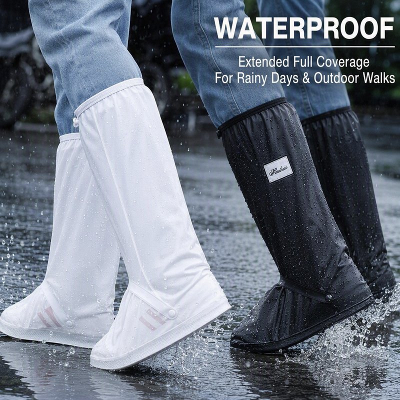 Waterproof Rain Shoe Cover High Tube Reusable Zipper Non Slip PVC Overshoe Outdoor Boots