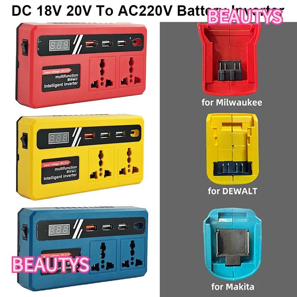 BTYSHOPEE 1Pcs Smart Transformer, 18v 20v To 220v with 4 USB LED Socket Battery Inverter, Dual Plug 120W Household Outdoor Work Inverter
