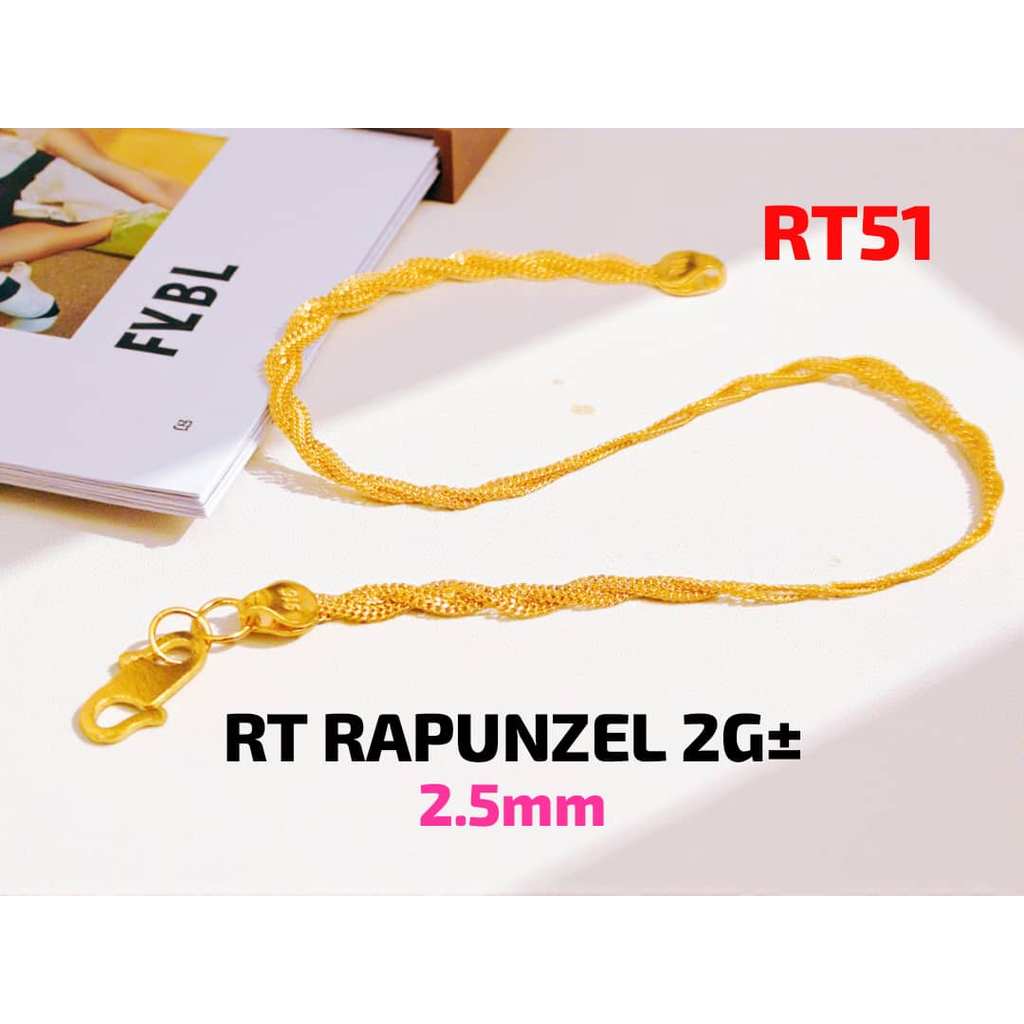 Wing Sing Rantai Tangan Rapunzel Tocang/Double Mesin Silang Cross Emas 916