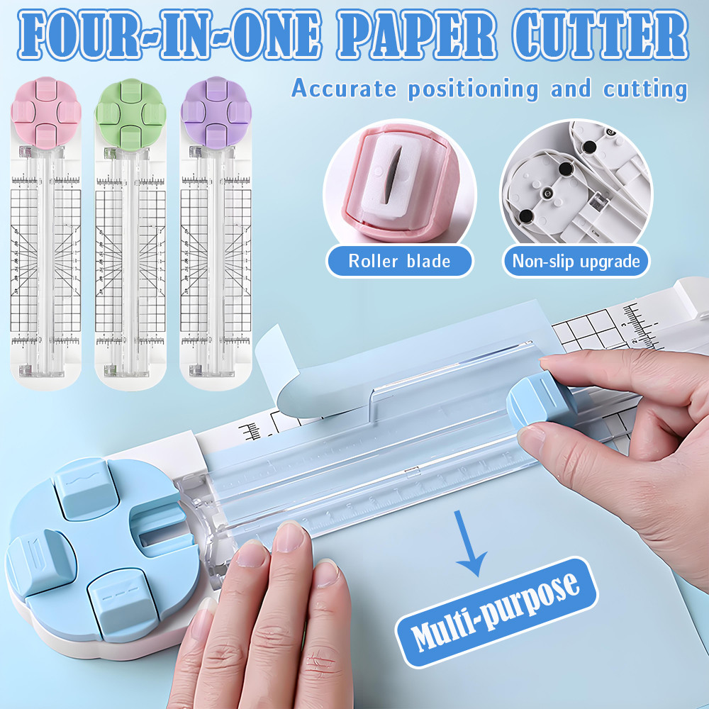 Paper Trimmer, Press-Type Manual Paper Cutter, High Quality 4-In-1 360° Rotary Paper Cutting Tool School Office Supplies