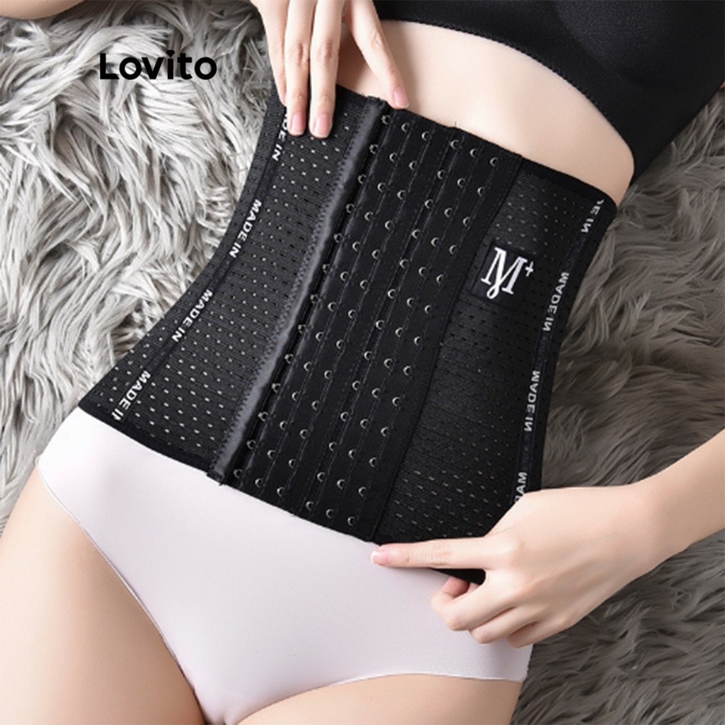 (Essential Item) Lovito Casual Shapewear Letter Print Breathable Sweat Band Girdle Waist Trainer Corset