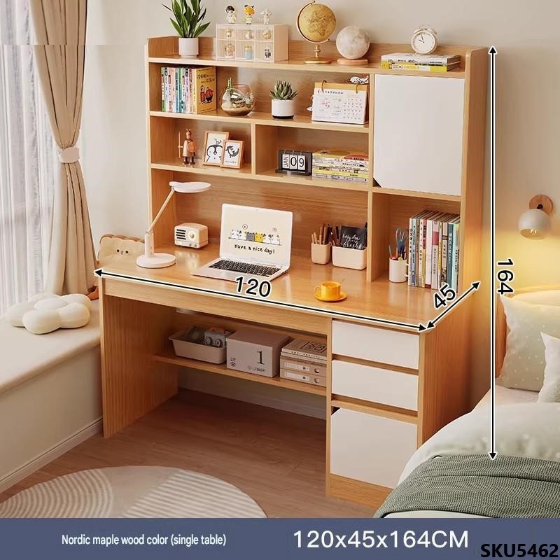 Public Modern Integrated Student Learning Computer Table 100 / 120cm Desk Bookshelf Multi Compartment And Drawer