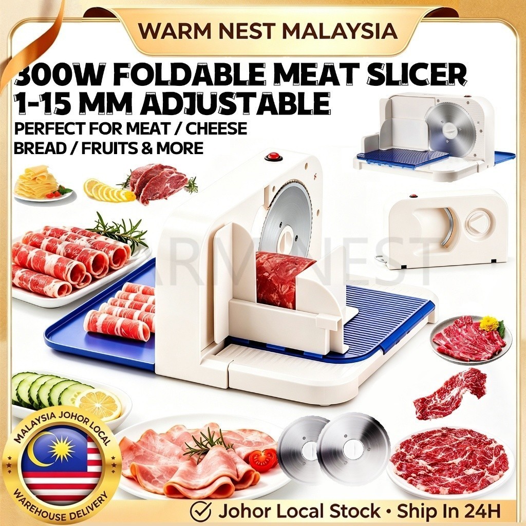 Mesin Penghiris Daging Elektrik Boleh Lipat🥩| Foldable Electric Meat Slicer 300W, 1-15 mm Adjustable Frozen Beef Mutton