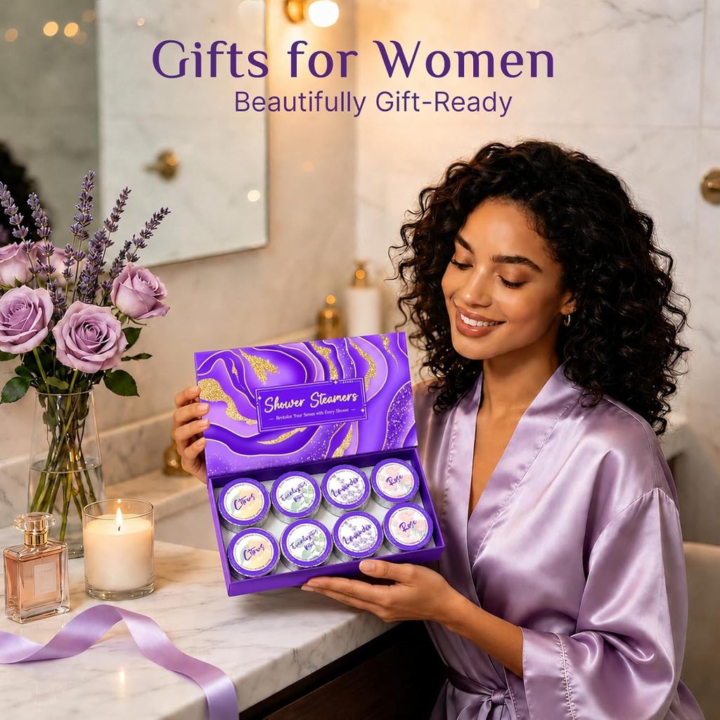 8 Pcs Shower Steamers Aromaterapi: Hadiah Hari Lahir untuk Wanita, Ibu, Remaja Perempuan, Kawan, Adik, Isi Stoking Krismas, Penjagaan Diri dengan Minyak Pati Semula Jadi untuk Relaksasi di Rumah SPA