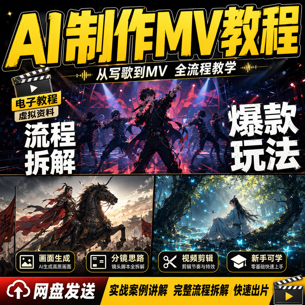 A ai Make Video Course AI Make MV Copy Process Music Short Video Transport Mirror Sub-Lens Song to MV Course AIGC