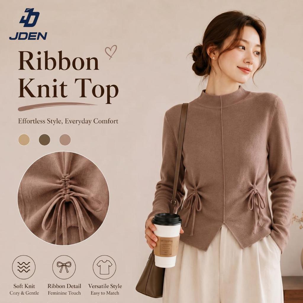 JDEN Cardigan Ribbon Knit Top Korean Style Free Size Sweater - Kardigan Classic Cotton Knitwear Tops Ribbon Knit Wear