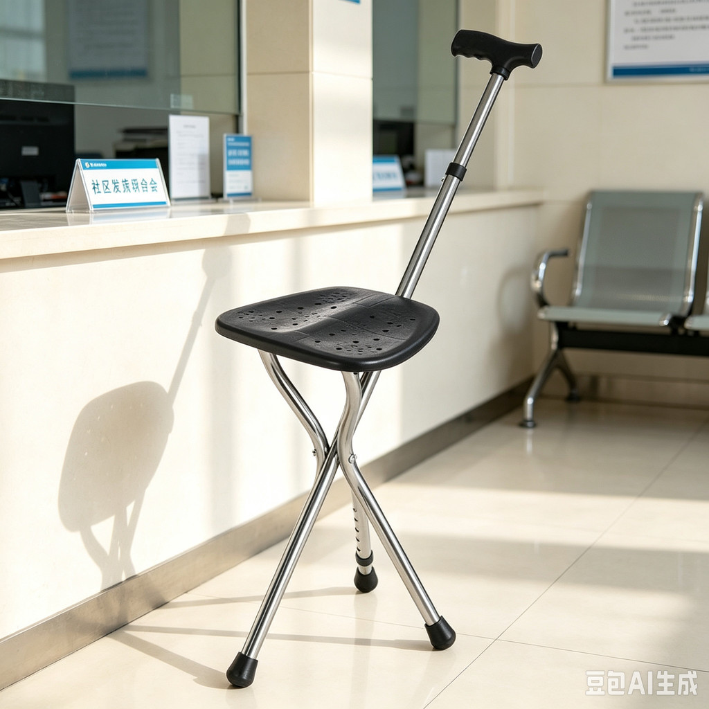 Walking Cane Stool Elderly Anti-slip Folding Walking Cane Chair-- * & *- ** && * & ** &、walking aid、tongkat orang tua、tongkat lipat、tongkat 4 kaki、Foldable stick for elderly、 kaki 4、拐杖椅子