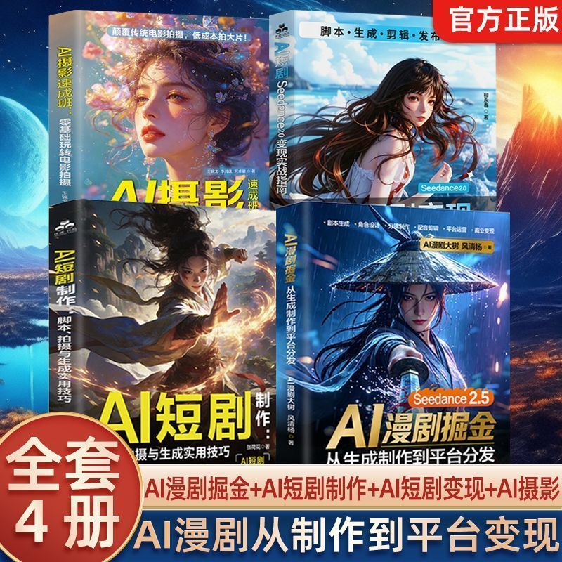 全4册AI漫剧掘金+AI短剧制作从生成到平台分发视频剪辑剧本变现 4-Volume Set: AI Comic Drama Profits + AI Short Drama Production - From Creation to Platform Distribution, Video Editing, Script Monetization