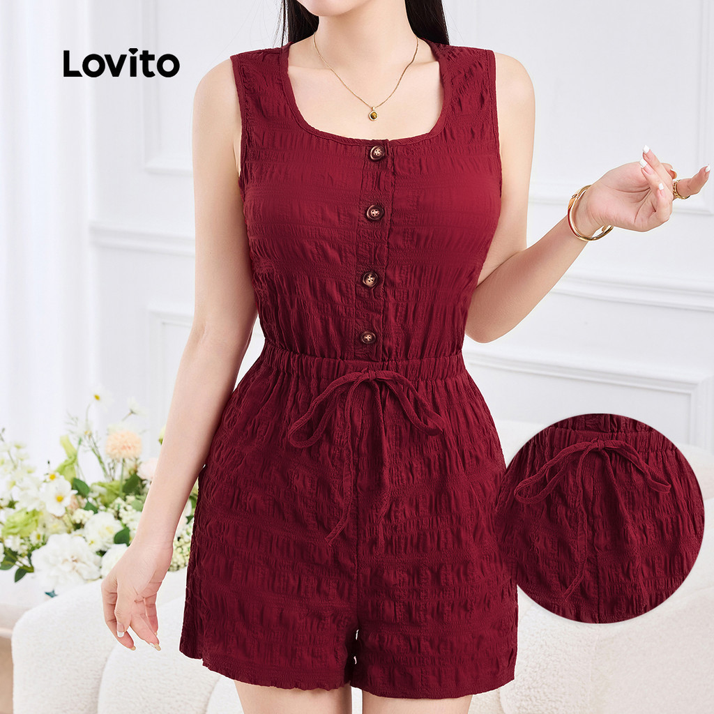 Lovito Casual Jumpsuit Button Spring/summer Claret Jumpsuit for Women L155ED891 Lovito Santai Berbutton Musim Bunga/panasaran Jumpsuit Claret untuk Wanita L155ED891