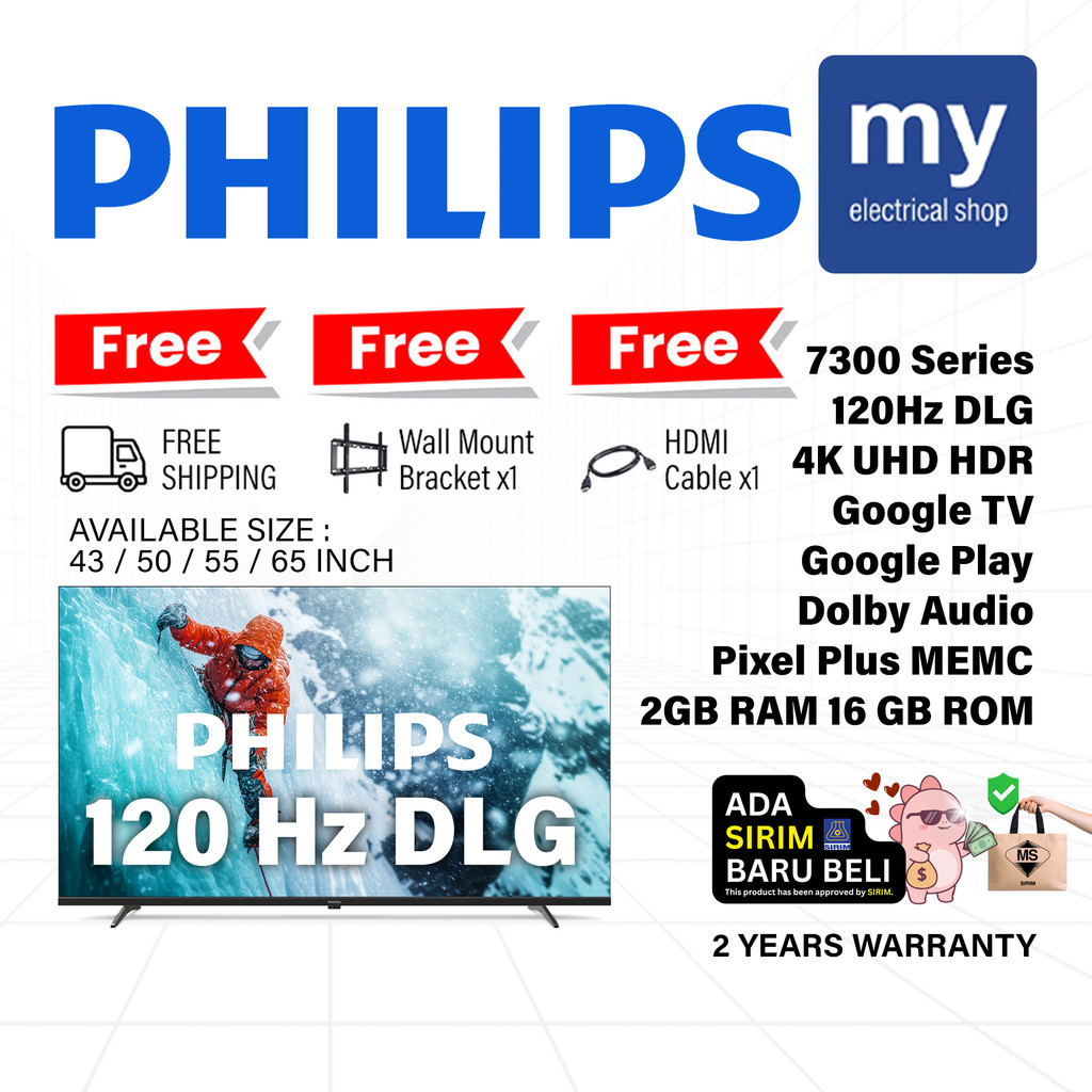 Philips 43 50 55 65 Inch 4K UHD HDR 120Hz DLG Google TV 43PUT7330/68 50PUT7330/68 55PUT7330/68 65PUT7330/68