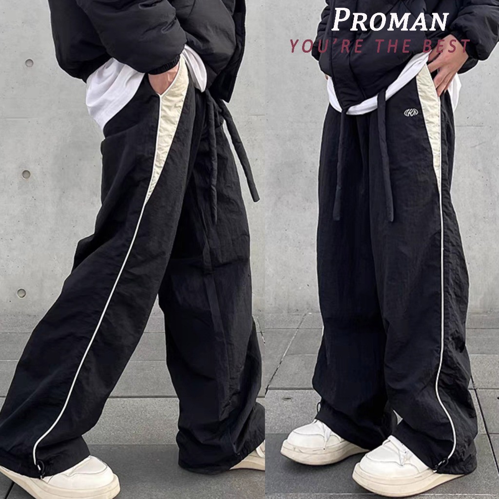 【READY STOCK】ProMan retro striped Oversized sweatpants Baggy Tracksuit Parachute Pants Men's Cargo Pants