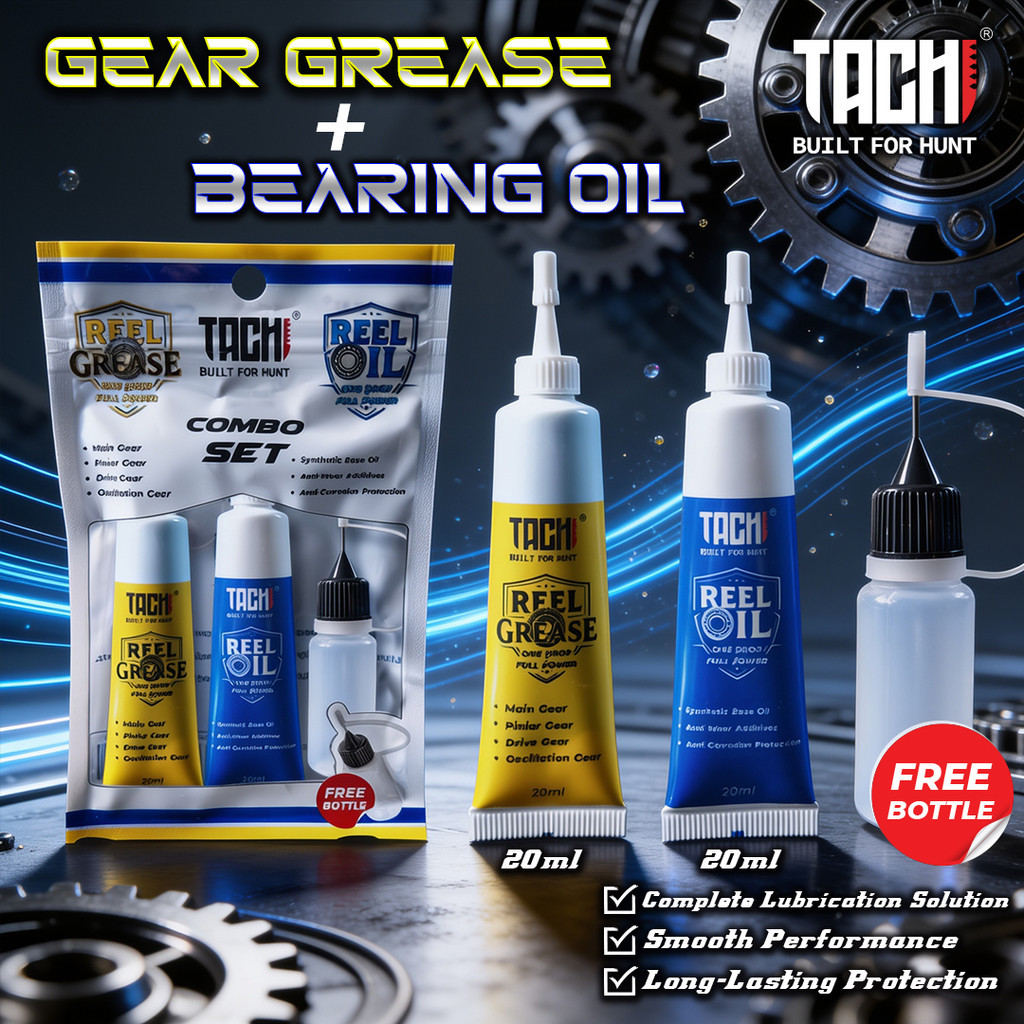 TACHI Reel Grease + Lubricant Oil 20ml x2 Combo Set For Fishing Reel Bearing Maintenance Kit + FREE Bottle Fishing Tool