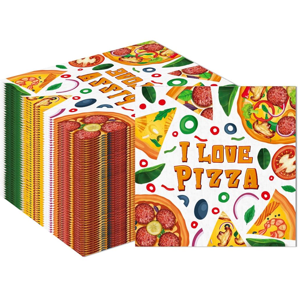 40 Keping Serbet Kertas Pesta Pizza, Serbet Makan Tengah Hari Bertemakan Pizza, Serbet Kertas Pakai Buang untuk Bekalan Pesta Pizza, Majlis Hari Lahir & Majlis Mandi Bayi