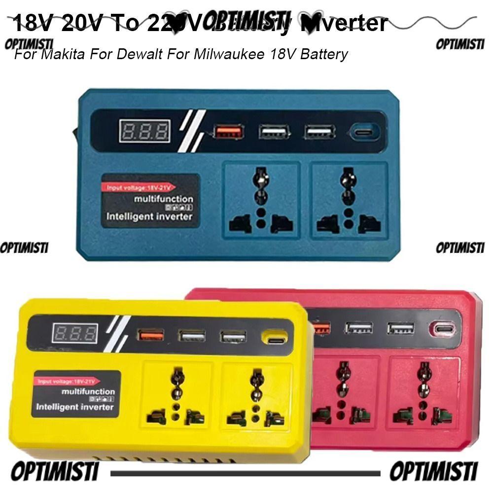 OPTIMISTI 1Pcs Smart Transformer, 18v 20v To 220v with 4 USB LED Socket Battery Inverter, Multifunctional 120W Dual Plug Outdoor Work Inverter