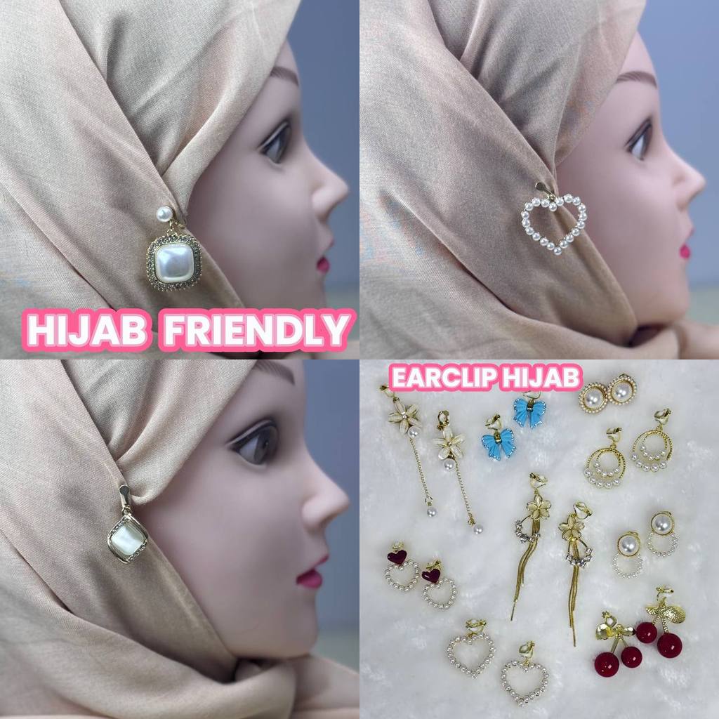 Nova Jewerly Muslim Subang Klip Earring Clip Hijab Friendly Korean Jewelry 925 Pearl Earring Tudung Clip Diamond Earring