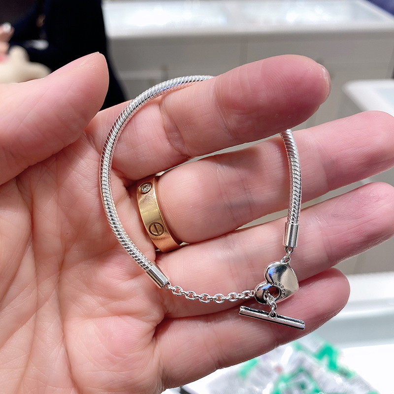 925 silver pan/dora-snake bone chain T note love-heart bracelet female, gift-giving