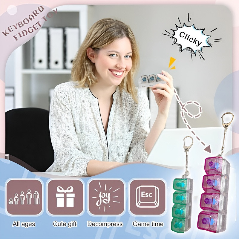 ✨Hot Sale✨【 Decompression Button】Decompressionilluminated Mechanical Keyboard Keychain,Personality Toy School Bag Key Decorations Ecofriendly Nontoxic Keychain Fully Transparent Environmentally Friendly Keychain Backpack Keychain Pendant解压钥匙扣