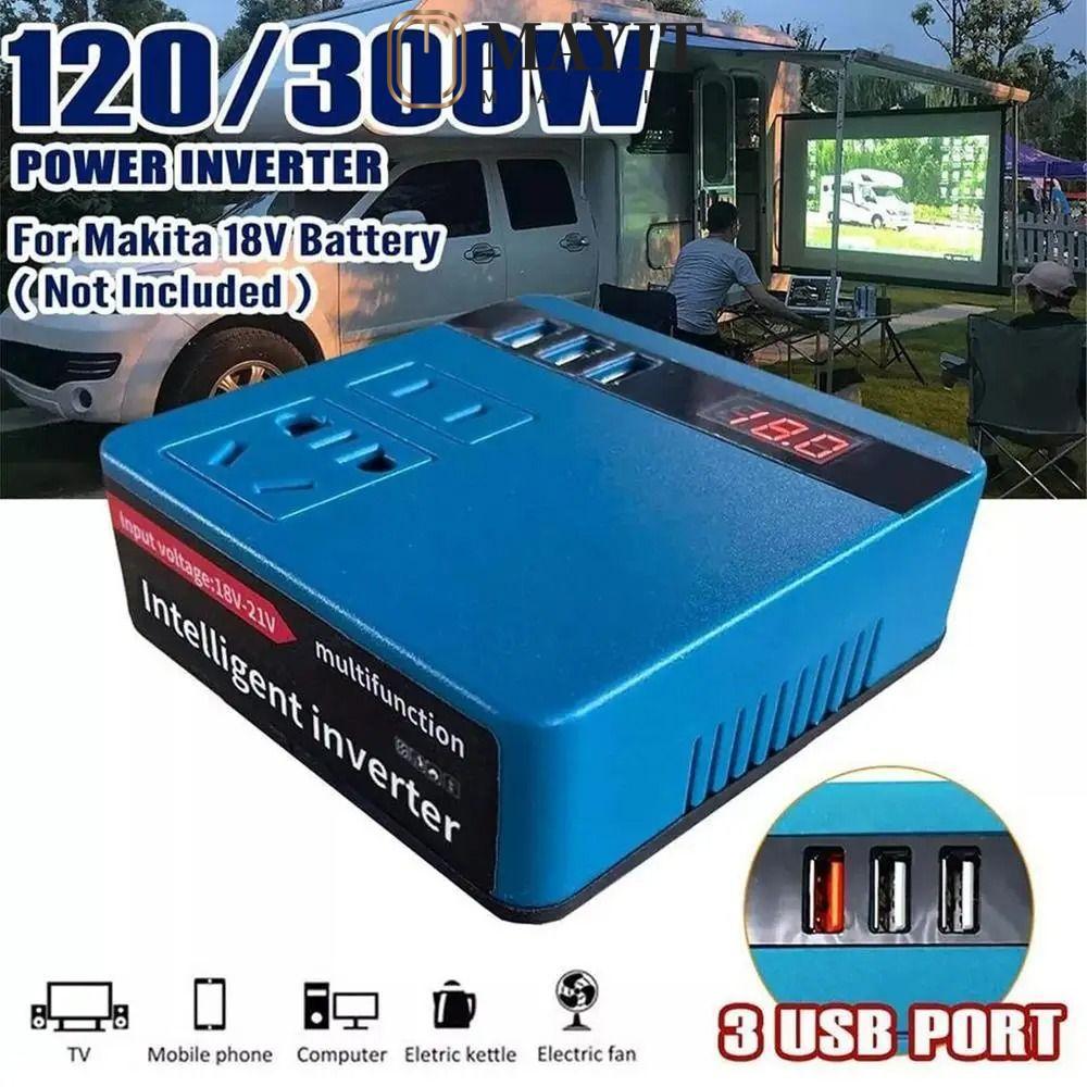 MAYIT 1Pcs Battery Inverter, Dual Plug Multifunctional Smart Transformer,  Household 18V 20V To 220V 120W Outdoor Work Inverter For Makita For Dewalt For Milwaukee 18V Battery