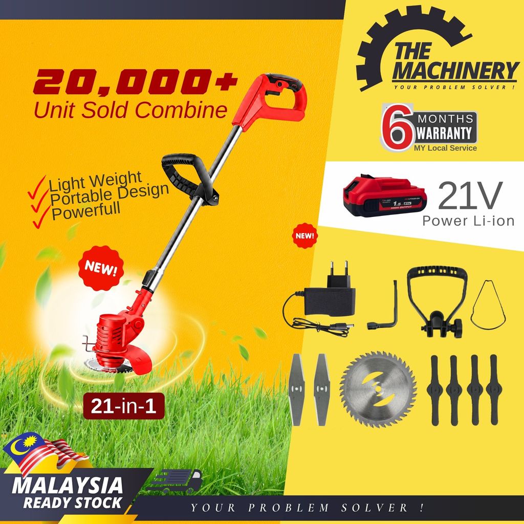 PRODIY Mesin Rumput Rechargeable Cordless Grass Trimmer Lawn Mower Li-Ion Battery Mesin Potong Rumput 12V / 24V
