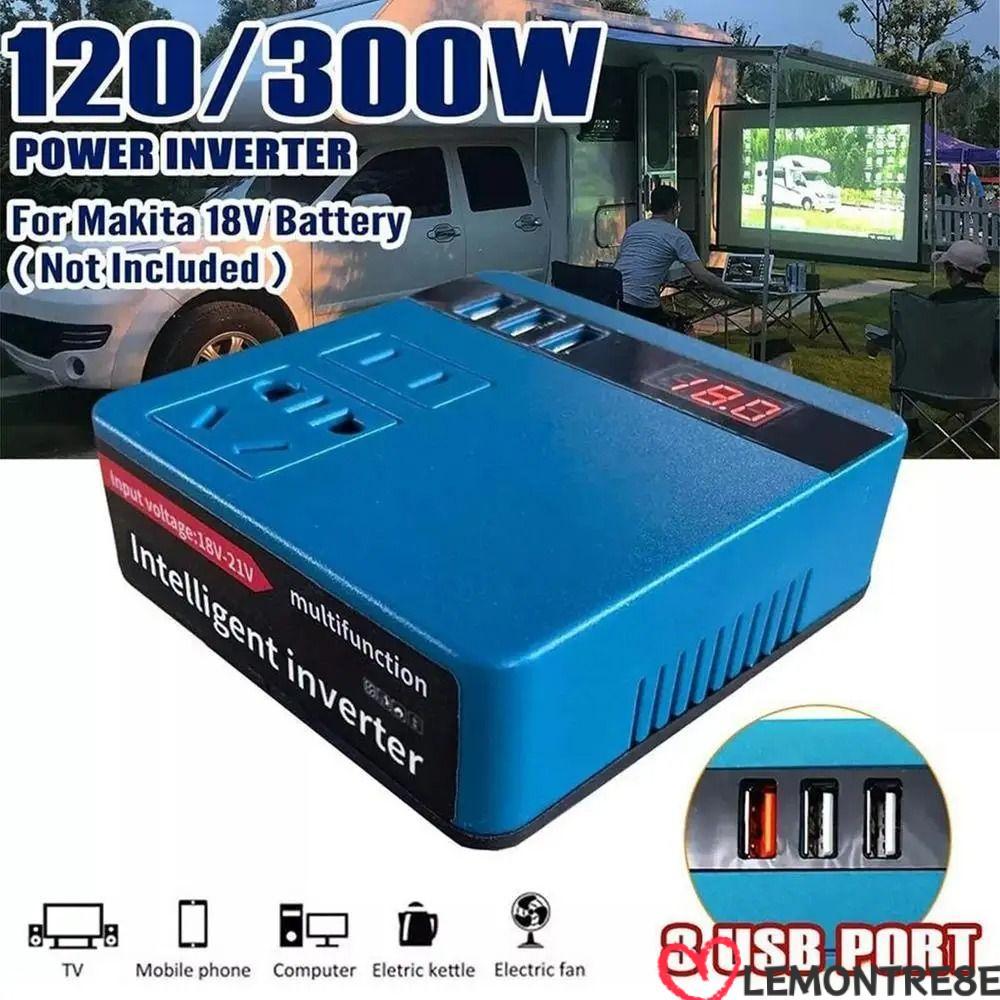 LEMONTREE 1Pcs Smart Transformer, Dual Plug Multifunctional Battery Inverter, Household 18V 20V To 220V 120W Outdoor Work Inverter For Makita For Dewalt For Milwaukee 18V Battery