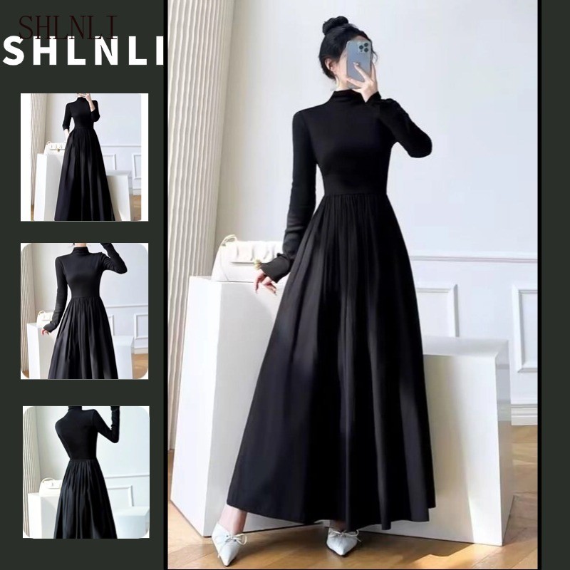 Elegant Hepburn Style Waist-hugging Long Dress