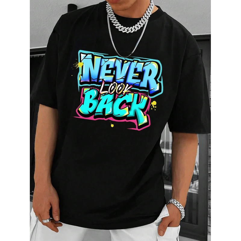Slogan Jangan Pandang Belakang, t-shirt kapas untuk lelaki dan wanita, jenama mewah, fesyen, saiz besar, lengan pendek,