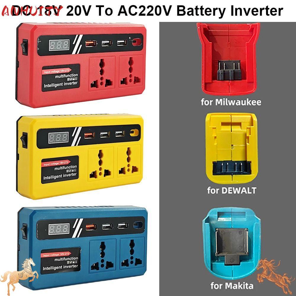 ANHUITYJ 1Pcs Smart Transformer, Dual Plug Multifunctional Battery Inverter, Household 18v 20v To 220v 120W Outdoor Work Inverter For Makita For Dewalt For Milwaukee 18V Battery