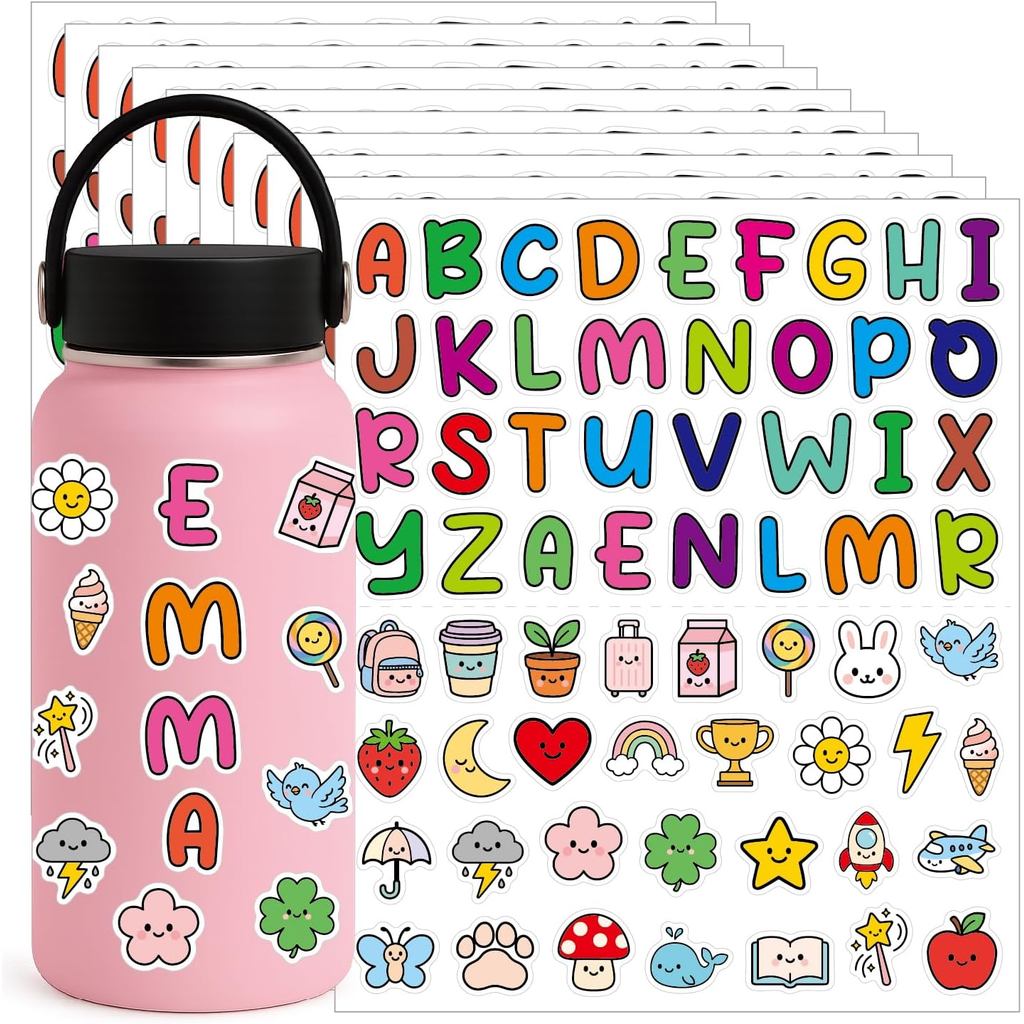 10 Helai Pelekat Huruf Berwarna-warni 1 Inci untuk Botol Air, 630 Keping Huruf dan Pelekat Vinyl Kartun Comel, Pelekat Kalis Air untuk Komputer Riba, Buku Skrap, Alat Tulis Sekolah, Kraf DIY