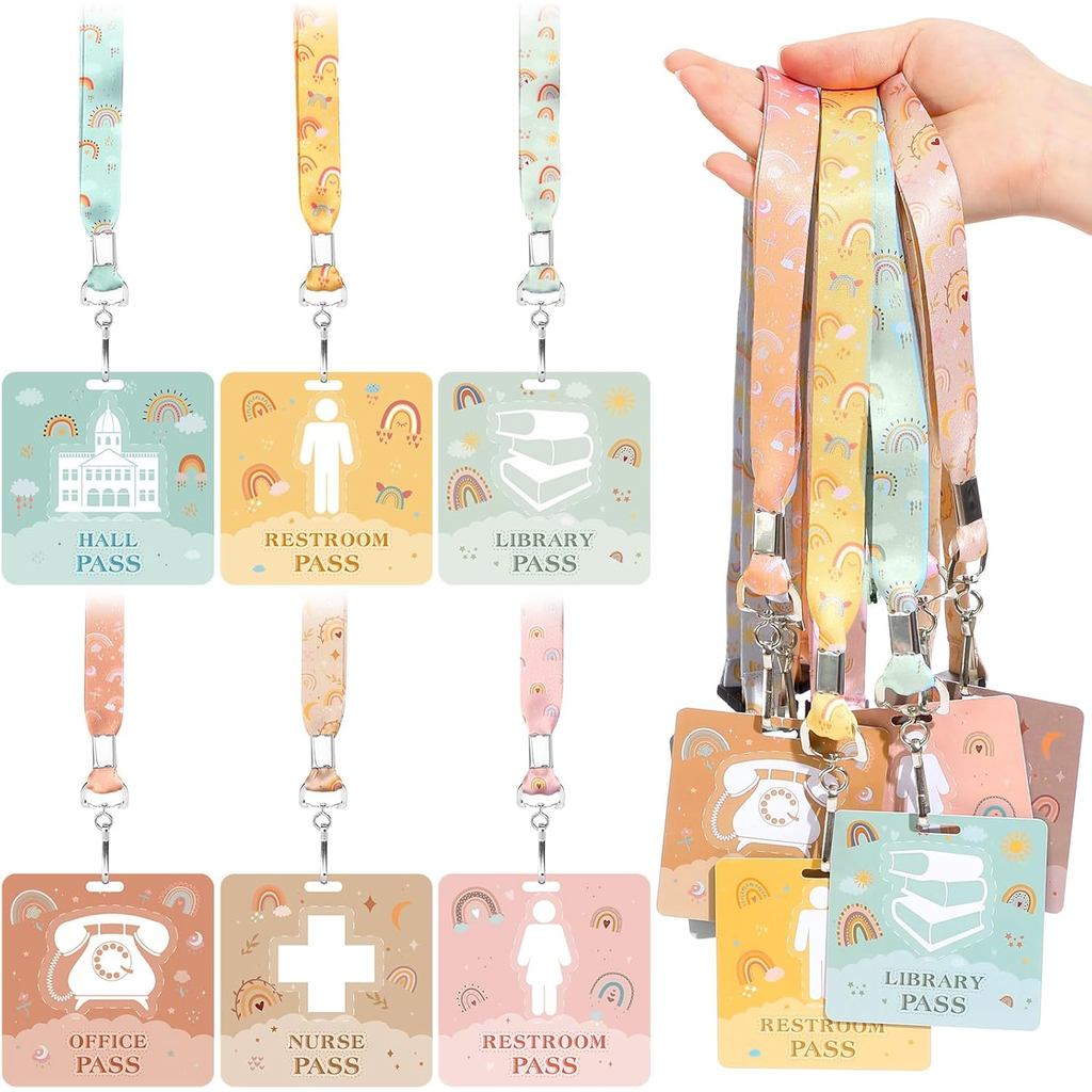 Kosiz 6 Set Tali Leher PVC Boho untuk Pas Masuk Dewan dan Pas Sekolah Termasuk 6 Pcs Pas Masuk Bilik Darjah PVC yang Tidak Mudah Pecah dan 6 Pcs Tali Leher untuk Guru, Wajib Dimiliki oleh Pelajar, Jururawat, Pejabat, Bilik Darjah.