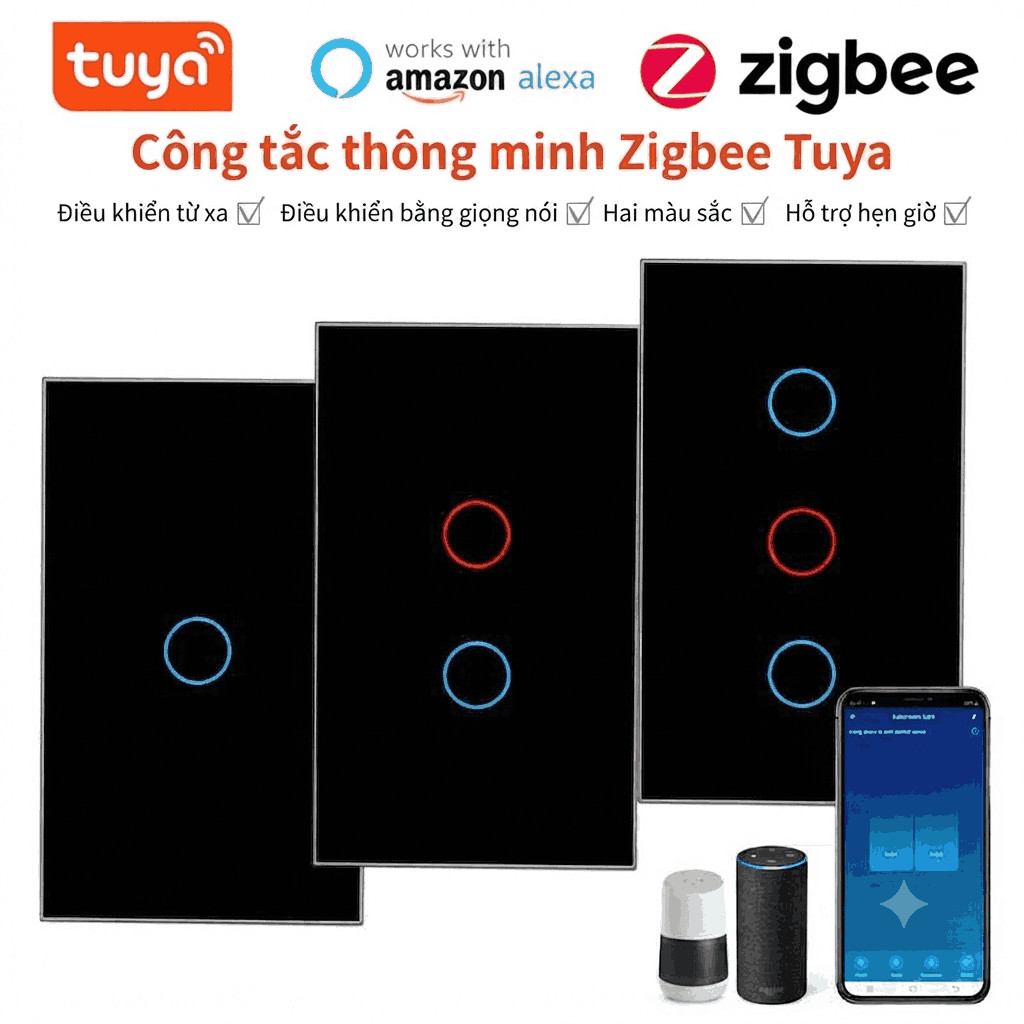 Tuya zigbee 3 remote control black/white smart wall switch Alexa Google Gemini